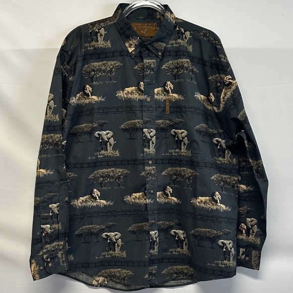 NWT Vintage North River Crossings Safari Print Flannel Shirt Elephants Lions L - Picture 1 of 5